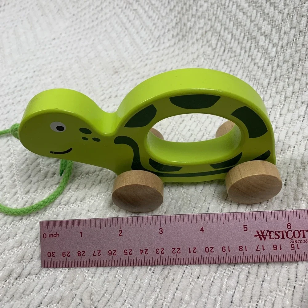 Hape Walk Along-Pull Along Wooden Turtle‎ Toy Rare HTF